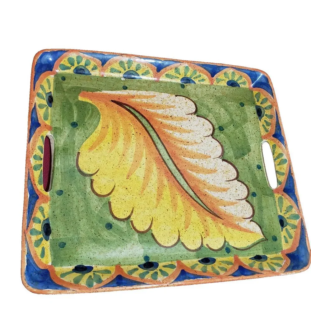Archer Anita Mary Bellini Piu Italy Made Multicolor ceramic Tray Handles 14